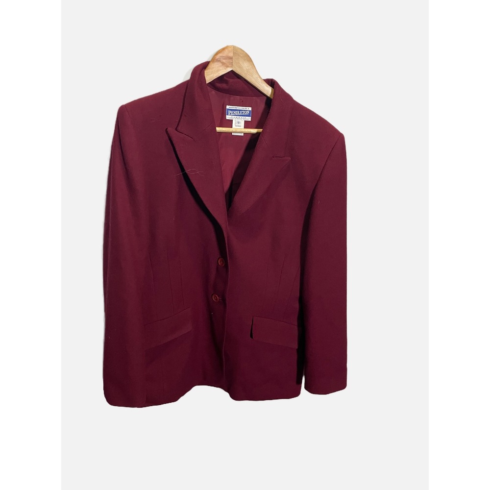 Pendleton Blazer Women 12 Burgundy 100% Virgin Wool Classic Professional Career